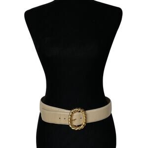 Vintage Adrienne Vittadini Leather Belt Cream Gold Buckle Women's Size Large